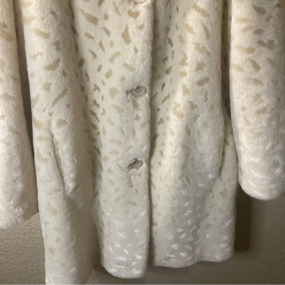 Giacca Cream Reversible Faux Fur Hooded Unique Coat Medium - Picture 2 of 16